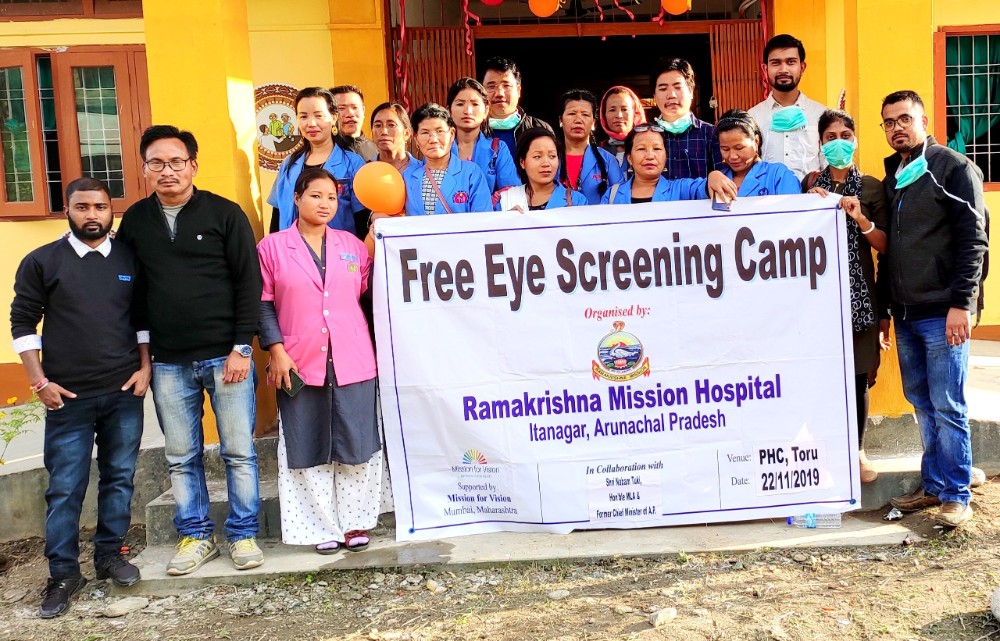 Free Eye Screening Camp  Organised by: Ramakrishna Mission Hospital, Itanagar  Under the Guidance of Sri Nabam Tuki,  Hon'ble MLA & Former Chief Minister of Arunachal Pradesh  Supported by: Mission for Vision, Mumbai  Total 121 Peoples screened, Free Medicine Distributed, 41 Spectacles distributed.
